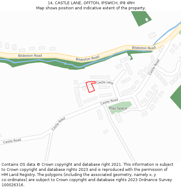 14, CASTLE LANE, OFFTON, IPSWICH, IP8 4RH: Location map and indicative extent of plot