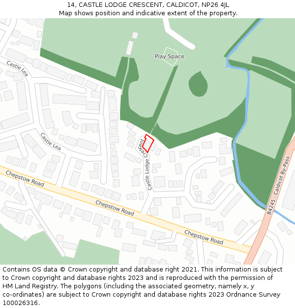 14, CASTLE LODGE CRESCENT, CALDICOT, NP26 4JL: Location map and indicative extent of plot