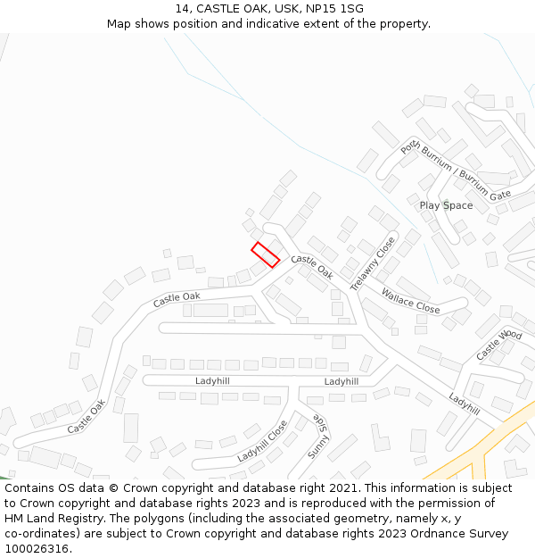 14, CASTLE OAK, USK, NP15 1SG: Location map and indicative extent of plot