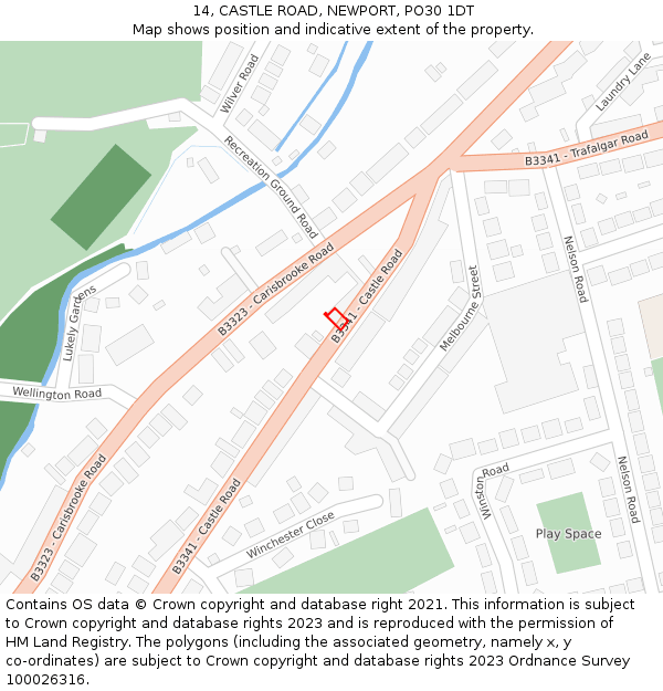 14, CASTLE ROAD, NEWPORT, PO30 1DT: Location map and indicative extent of plot