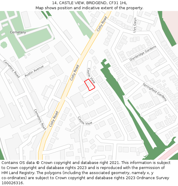 14, CASTLE VIEW, BRIDGEND, CF31 1HL: Location map and indicative extent of plot