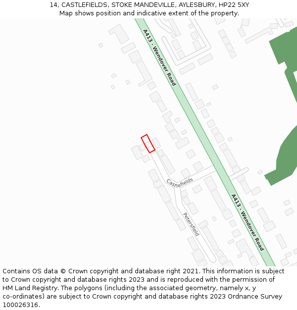 14, CASTLEFIELDS, STOKE MANDEVILLE, AYLESBURY, HP22 5XY: Location map and indicative extent of plot