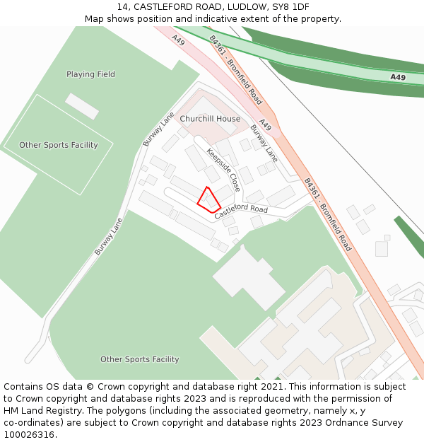 14, CASTLEFORD ROAD, LUDLOW, SY8 1DF: Location map and indicative extent of plot