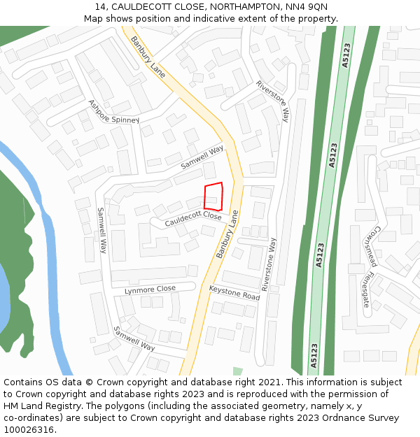 14, CAULDECOTT CLOSE, NORTHAMPTON, NN4 9QN: Location map and indicative extent of plot