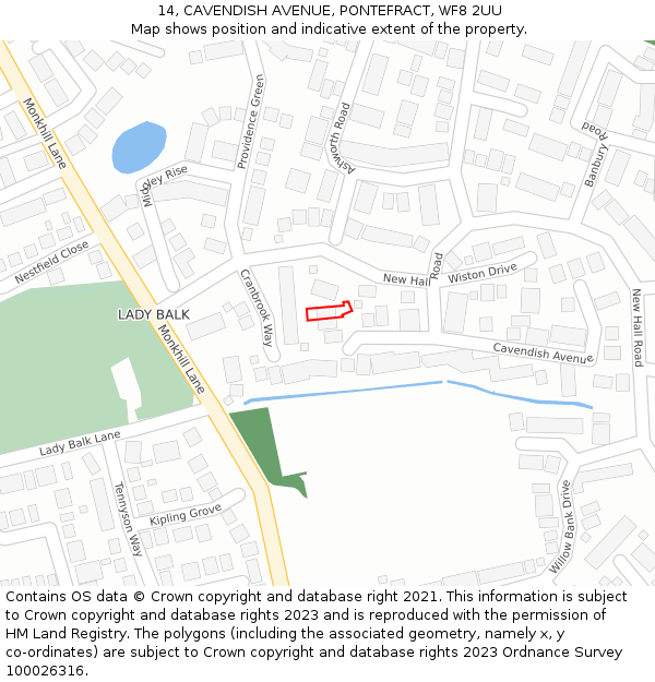 14, CAVENDISH AVENUE, PONTEFRACT, WF8 2UU: Location map and indicative extent of plot