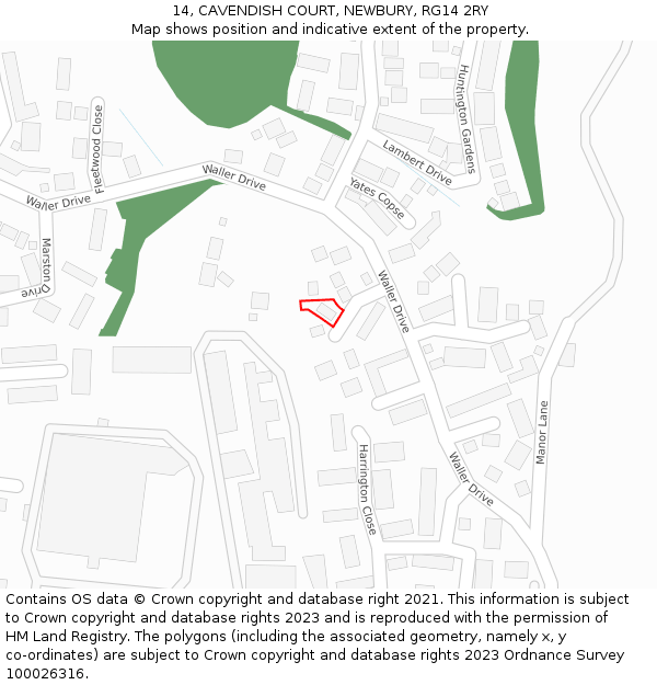 14, CAVENDISH COURT, NEWBURY, RG14 2RY: Location map and indicative extent of plot