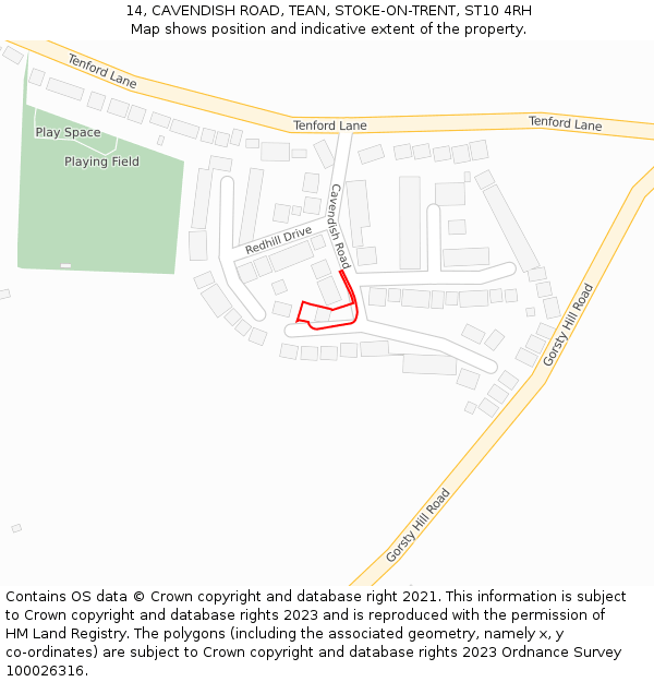 14, CAVENDISH ROAD, TEAN, STOKE-ON-TRENT, ST10 4RH: Location map and indicative extent of plot