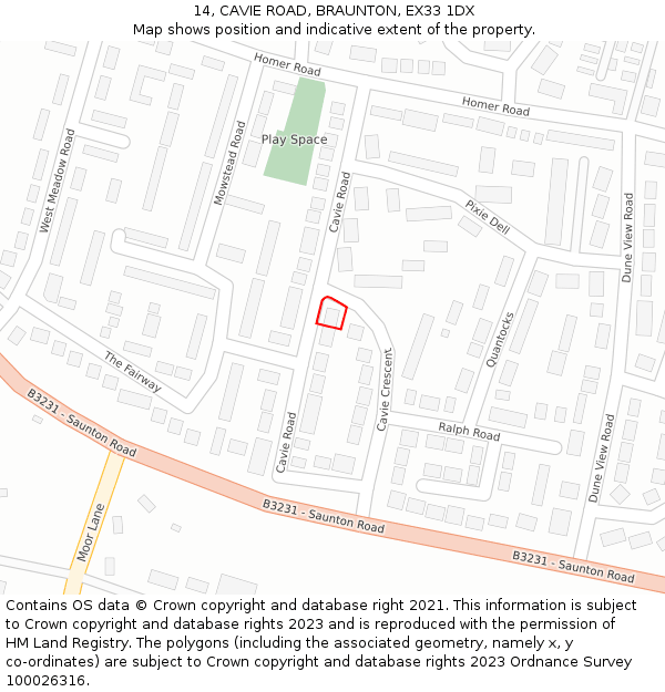 14, CAVIE ROAD, BRAUNTON, EX33 1DX: Location map and indicative extent of plot
