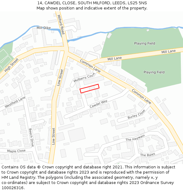 14, CAWDEL CLOSE, SOUTH MILFORD, LEEDS, LS25 5NS: Location map and indicative extent of plot