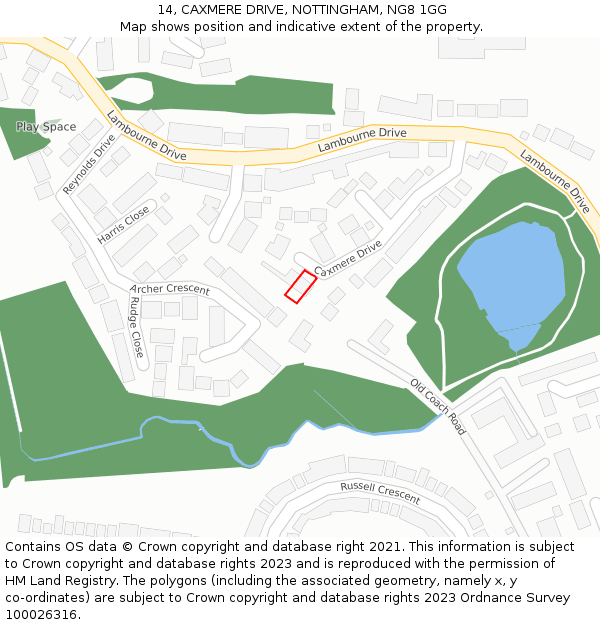 14, CAXMERE DRIVE, NOTTINGHAM, NG8 1GG: Location map and indicative extent of plot