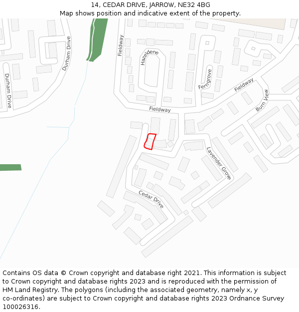 14, CEDAR DRIVE, JARROW, NE32 4BG: Location map and indicative extent of plot
