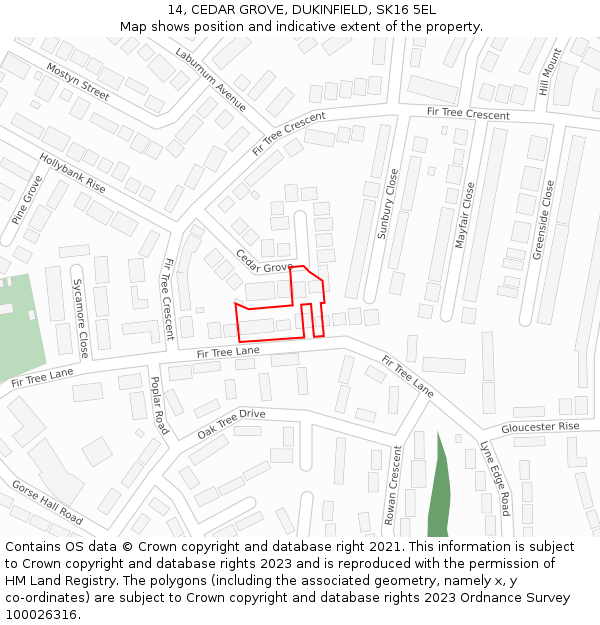 14, CEDAR GROVE, DUKINFIELD, SK16 5EL: Location map and indicative extent of plot
