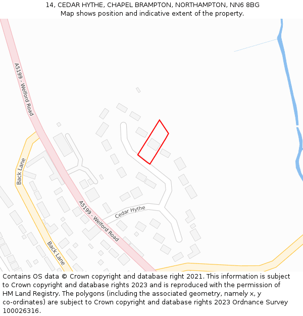 14, CEDAR HYTHE, CHAPEL BRAMPTON, NORTHAMPTON, NN6 8BG: Location map and indicative extent of plot