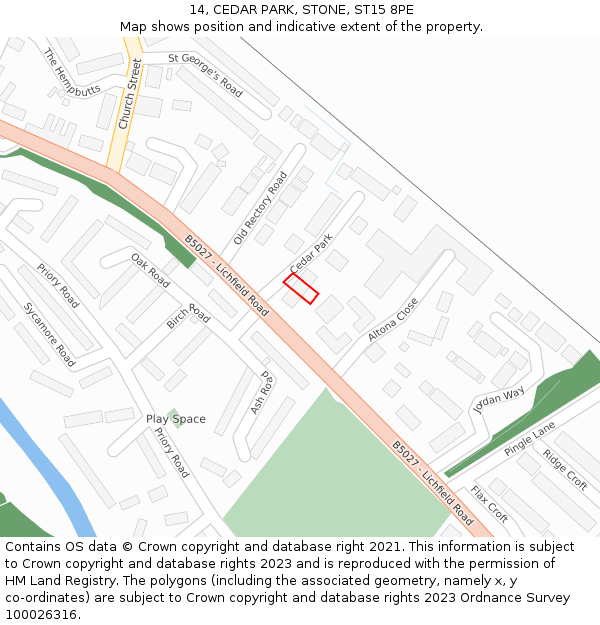 14, CEDAR PARK, STONE, ST15 8PE: Location map and indicative extent of plot