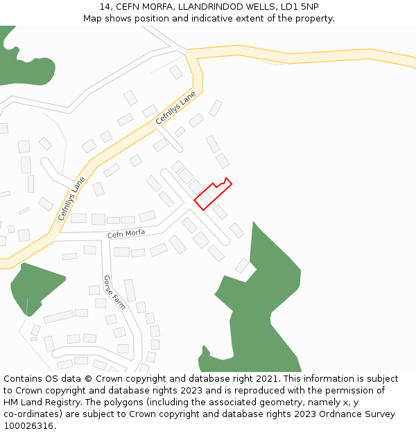 14, CEFN MORFA, LLANDRINDOD WELLS, LD1 5NP: Location map and indicative extent of plot