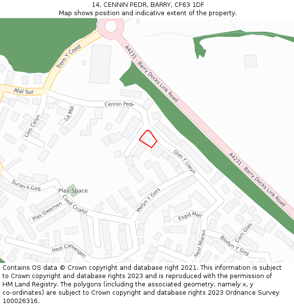 14, CENNIN PEDR, BARRY, CF63 1DF: Location map and indicative extent of plot