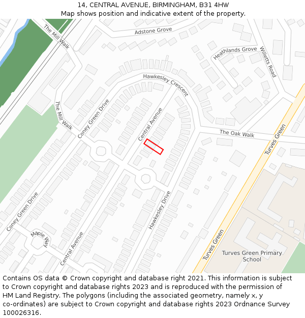 14, CENTRAL AVENUE, BIRMINGHAM, B31 4HW: Location map and indicative extent of plot
