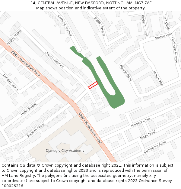 14, CENTRAL AVENUE, NEW BASFORD, NOTTINGHAM, NG7 7AF: Location map and indicative extent of plot