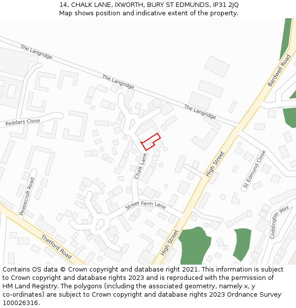 14, CHALK LANE, IXWORTH, BURY ST EDMUNDS, IP31 2JQ: Location map and indicative extent of plot