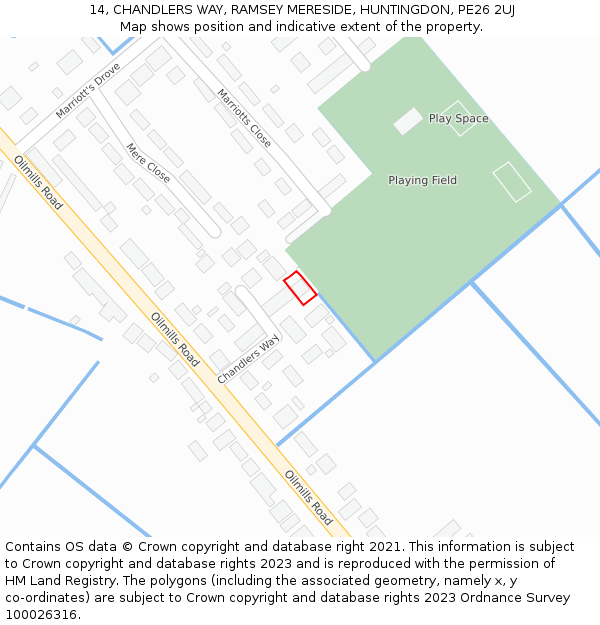 14, CHANDLERS WAY, RAMSEY MERESIDE, HUNTINGDON, PE26 2UJ: Location map and indicative extent of plot