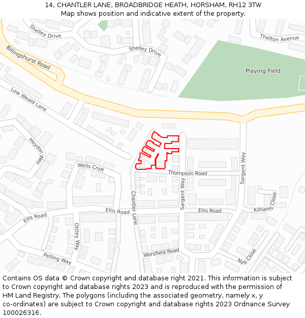 14, CHANTLER LANE, BROADBRIDGE HEATH, HORSHAM, RH12 3TW: Location map and indicative extent of plot