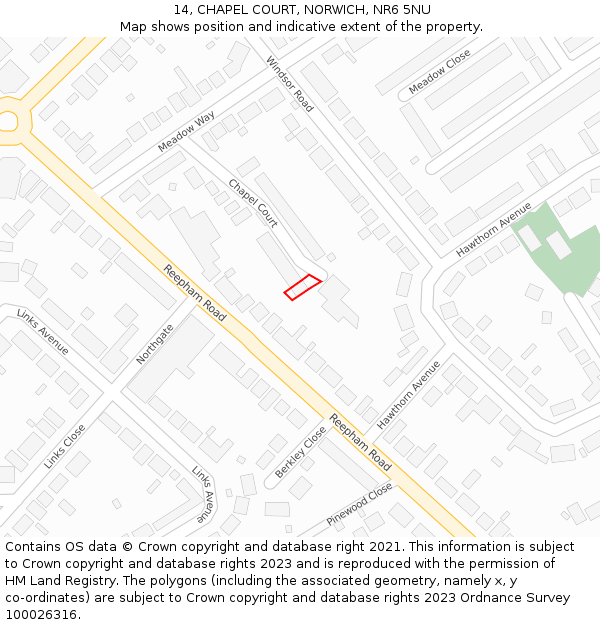 14, CHAPEL COURT, NORWICH, NR6 5NU: Location map and indicative extent of plot