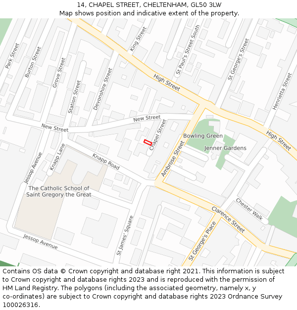 14, CHAPEL STREET, CHELTENHAM, GL50 3LW: Location map and indicative extent of plot