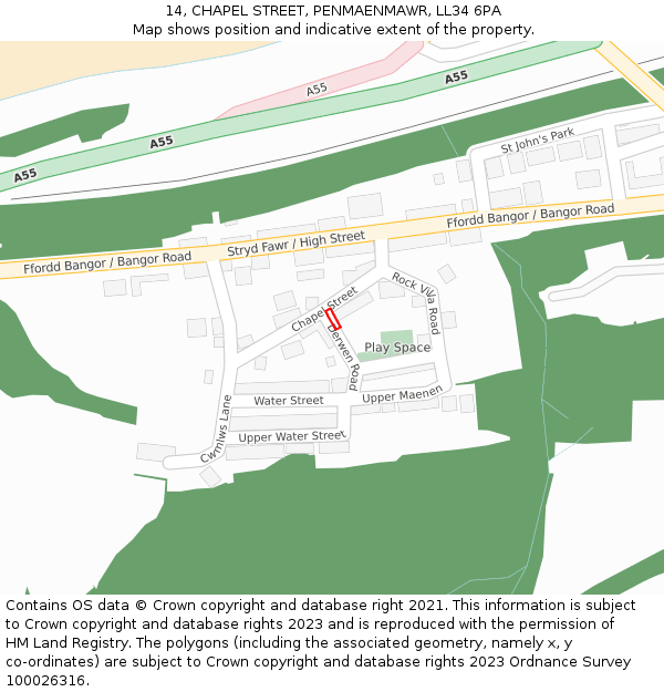 14, CHAPEL STREET, PENMAENMAWR, LL34 6PA: Location map and indicative extent of plot