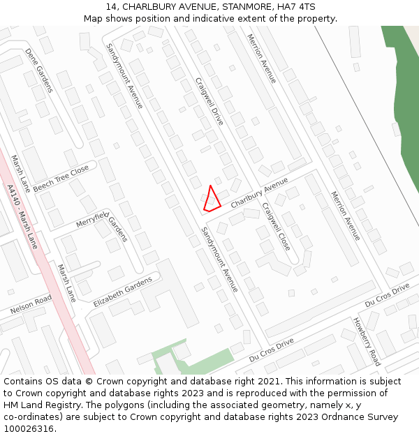 14, CHARLBURY AVENUE, STANMORE, HA7 4TS: Location map and indicative extent of plot