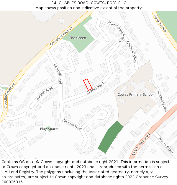 14, CHARLES ROAD, COWES, PO31 8HG: Location map and indicative extent of plot