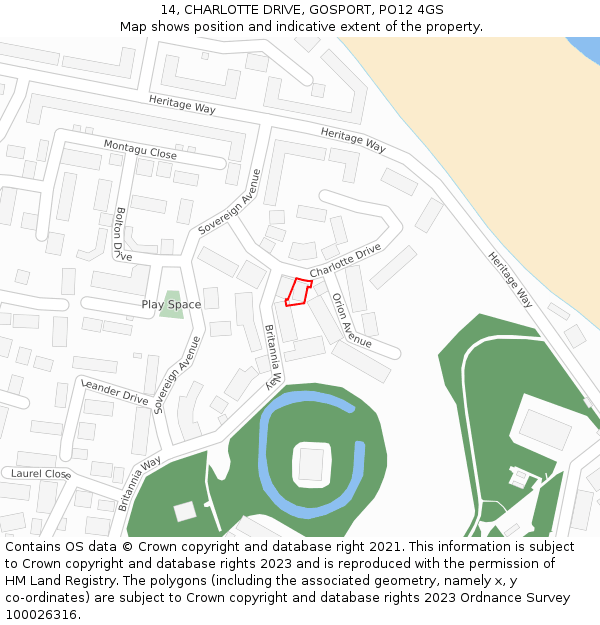 14, CHARLOTTE DRIVE, GOSPORT, PO12 4GS: Location map and indicative extent of plot