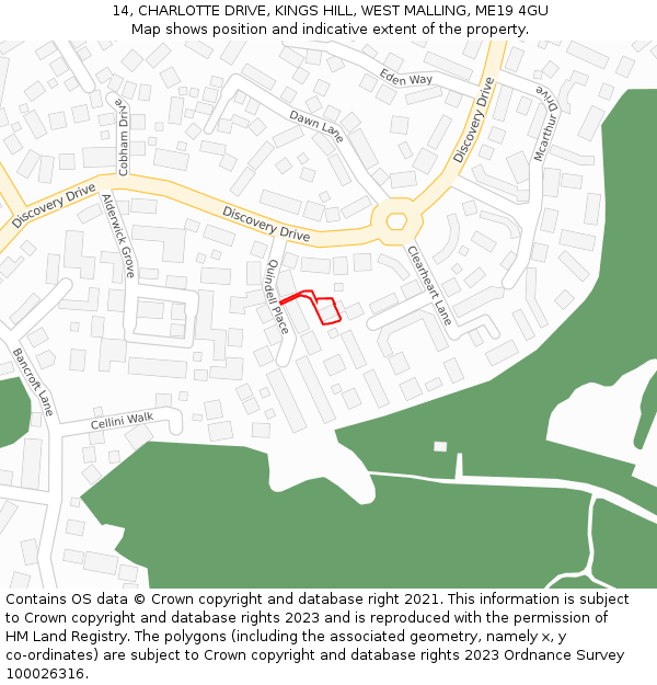 14, CHARLOTTE DRIVE, KINGS HILL, WEST MALLING, ME19 4GU: Location map and indicative extent of plot