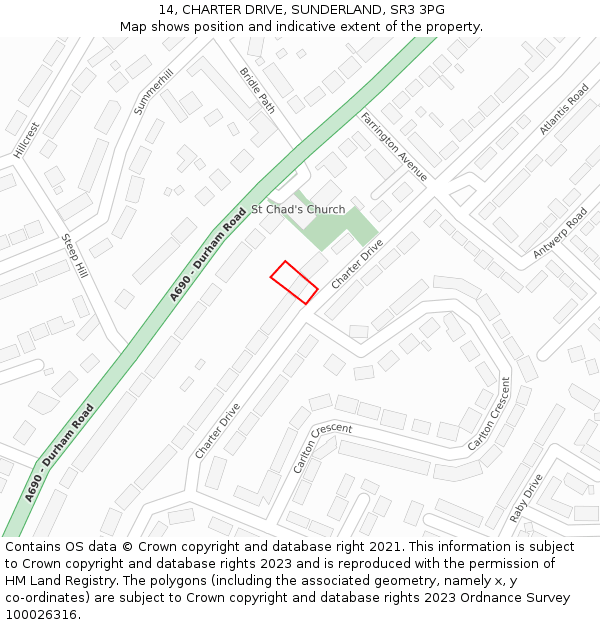 14, CHARTER DRIVE, SUNDERLAND, SR3 3PG: Location map and indicative extent of plot