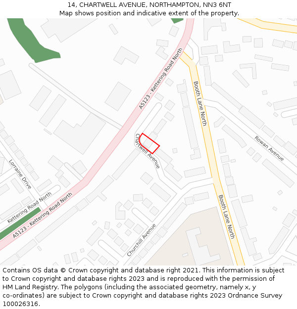 14, CHARTWELL AVENUE, NORTHAMPTON, NN3 6NT: Location map and indicative extent of plot