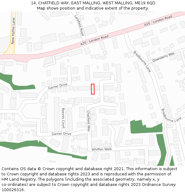 14, CHATFIELD WAY, EAST MALLING, WEST MALLING, ME19 6QD: Location map and indicative extent of plot