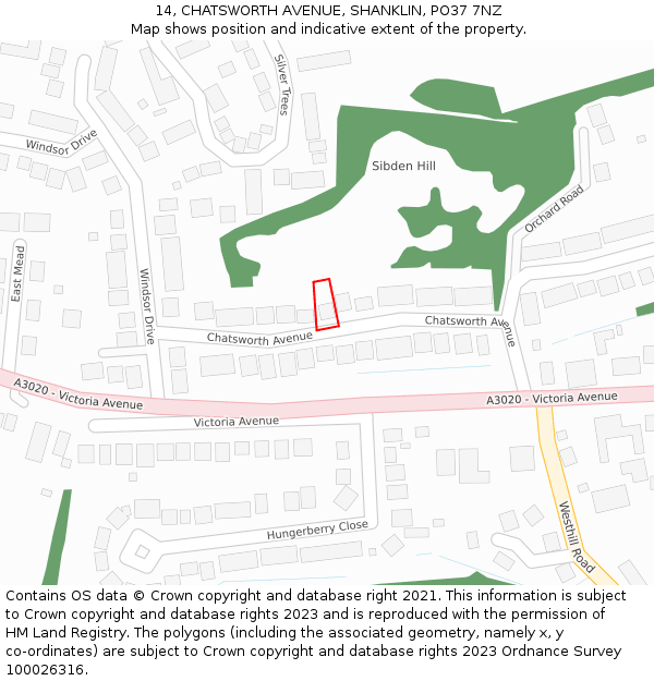 14, CHATSWORTH AVENUE, SHANKLIN, PO37 7NZ: Location map and indicative extent of plot