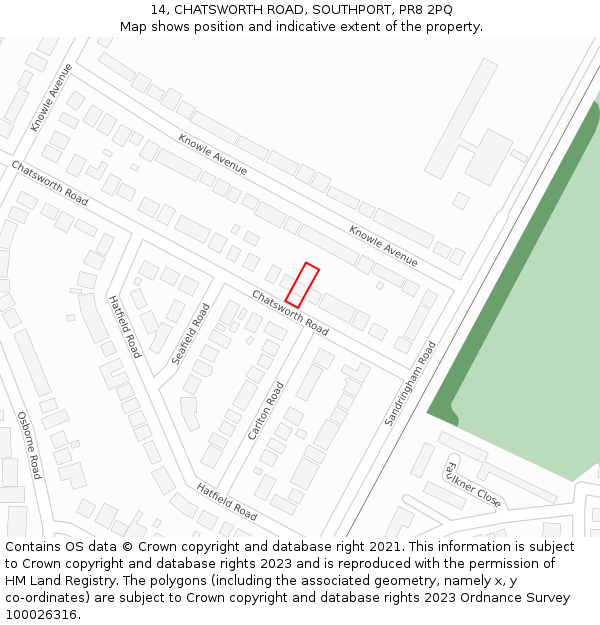 14, CHATSWORTH ROAD, SOUTHPORT, PR8 2PQ: Location map and indicative extent of plot