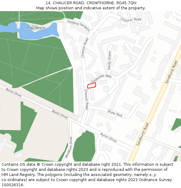 14, CHAUCER ROAD, CROWTHORNE, RG45 7QN: Location map and indicative extent of plot
