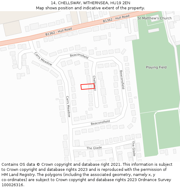 14, CHELLSWAY, WITHERNSEA, HU19 2EN: Location map and indicative extent of plot