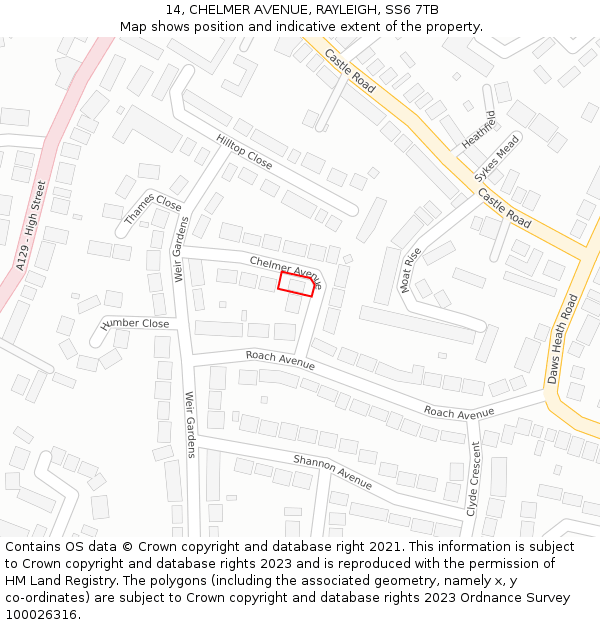 14, CHELMER AVENUE, RAYLEIGH, SS6 7TB: Location map and indicative extent of plot