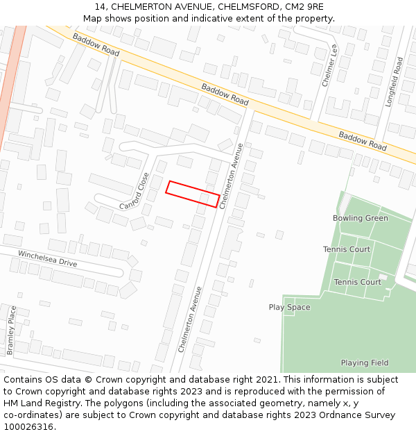 14, CHELMERTON AVENUE, CHELMSFORD, CM2 9RE: Location map and indicative extent of plot