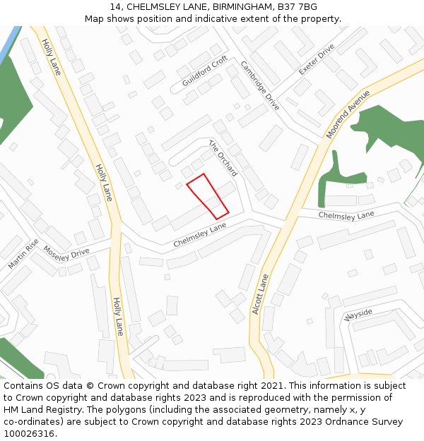 14, CHELMSLEY LANE, BIRMINGHAM, B37 7BG: Location map and indicative extent of plot