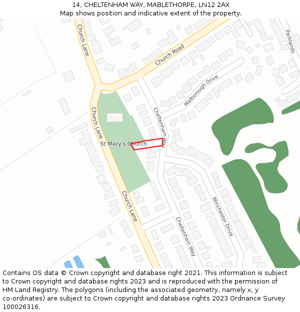 14, CHELTENHAM WAY, MABLETHORPE, LN12 2AX: Location map and indicative extent of plot