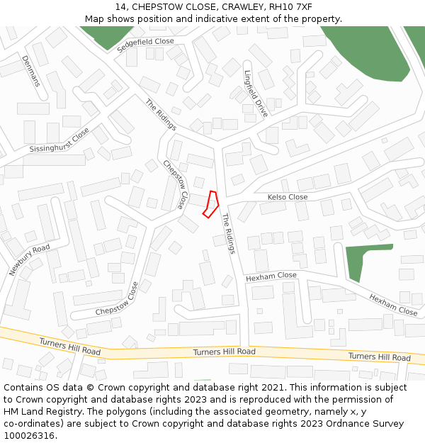 14, CHEPSTOW CLOSE, CRAWLEY, RH10 7XF: Location map and indicative extent of plot