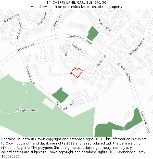 14, CHERRY LANE, CARLISLE, CA1 3GJ: Location map and indicative extent of plot