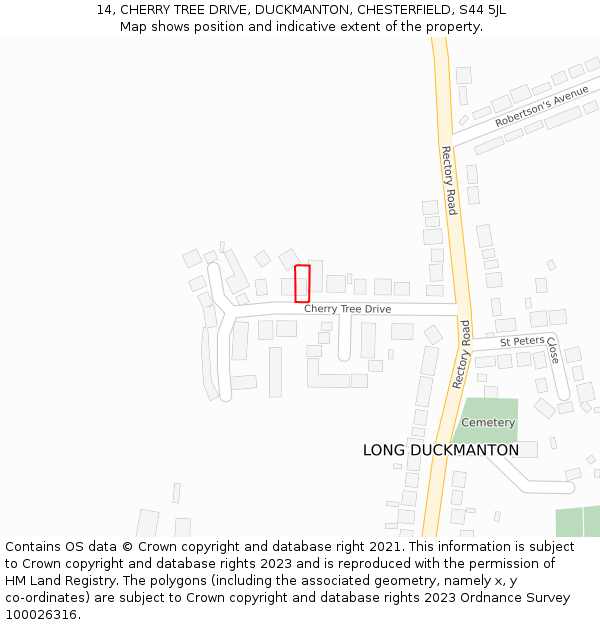 14, CHERRY TREE DRIVE, DUCKMANTON, CHESTERFIELD, S44 5JL: Location map and indicative extent of plot