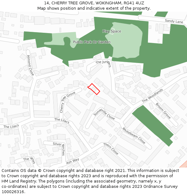 14, CHERRY TREE GROVE, WOKINGHAM, RG41 4UZ: Location map and indicative extent of plot
