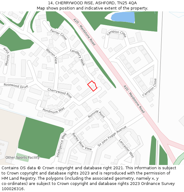14, CHERRYWOOD RISE, ASHFORD, TN25 4QA: Location map and indicative extent of plot