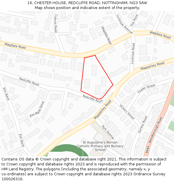 14, CHESTER HOUSE, REDCLIFFE ROAD, NOTTINGHAM, NG3 5AW: Location map and indicative extent of plot