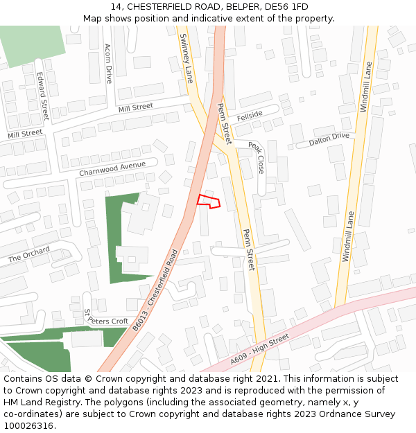 14, CHESTERFIELD ROAD, BELPER, DE56 1FD: Location map and indicative extent of plot